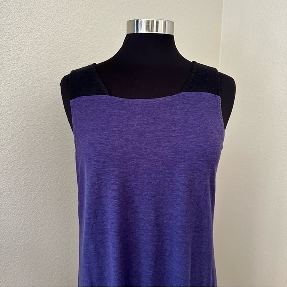 Eileen Fisher Organic Cotton Blend Open Back Colorblock Purple-Black Midi Dress - Picture 3 of 11